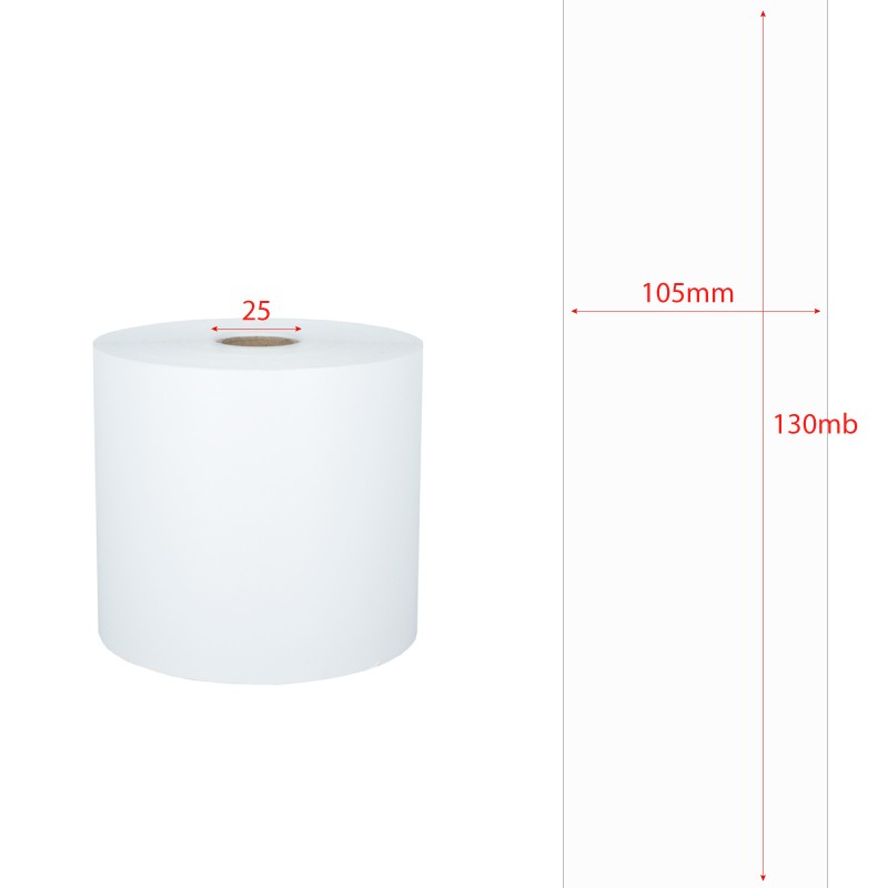 Etykiety termiczne linerless 105mm x 130mb 25mm białe