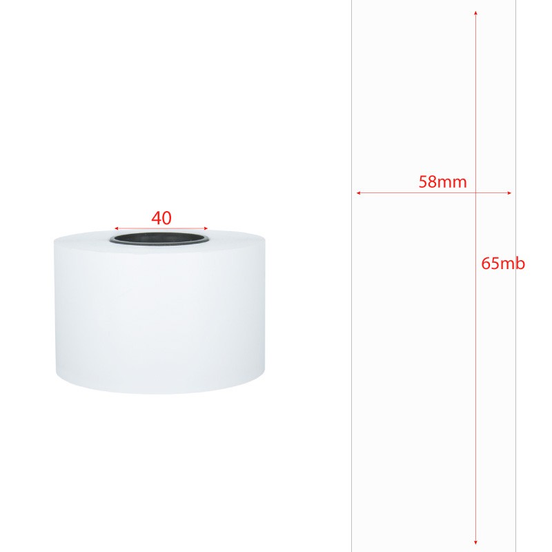 Etykiety termiczne linerless 58mm x 65mb 40mm białe
