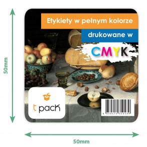 Etykiety samoprzylepne zadrukowane w CMYK 50x50mm półbłysk