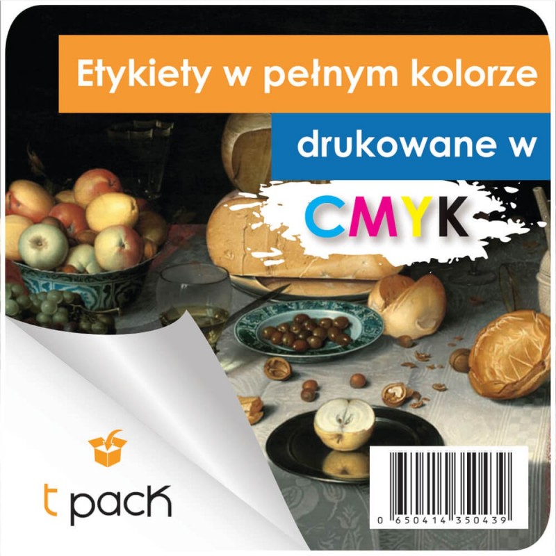 Etykiety samoprzylepne zadrukowane w CMYK 50x50mm półbłysk