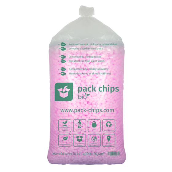 Wypełniacz eko skrobiowy Pack Chips Bio 400l różowy Wypełniacz eko skrobiowy Pack Chips Bio 400l różowy