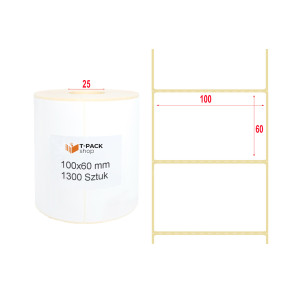 Etykiety termiczne 100x60mm 1300szt 25mm białe