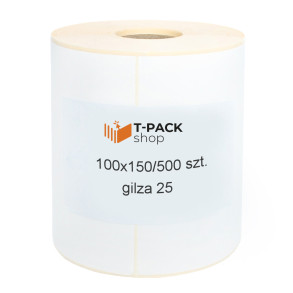 Etykiety termiczne kurierskie 100x150 mm 500 sztuk gilza 25 białe, Perforacja