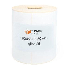 Etykiety termiczne 100x200mm 250szt 25mm białe PERFORACJA