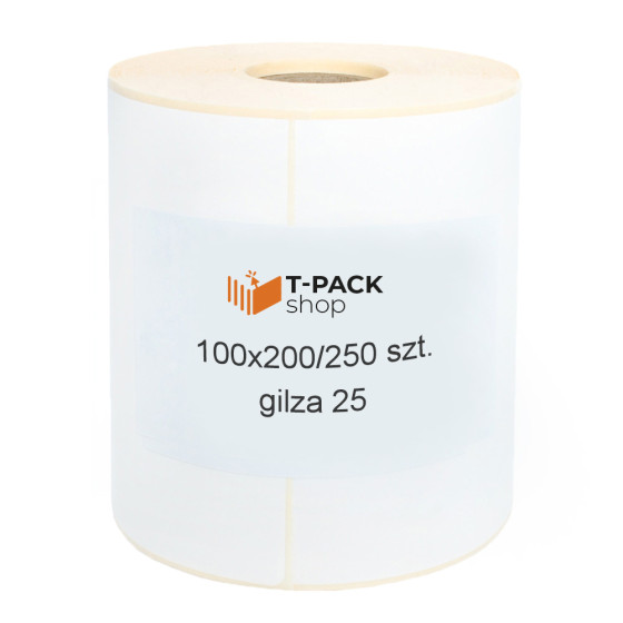 Etykiety termiczne 100x200mm 250szt 25mm białe PERFORACJA Etykiety termiczne 100x200mm 250szt 25mm białe PERFORACJA