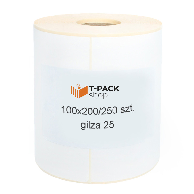 Etykiety termiczne 100x200mm 250szt 25mm białe PERFORACJA