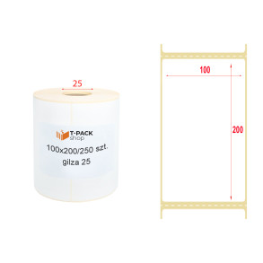 Etykiety termiczne 100x200mm 250szt 25mm białe PERFORACJA