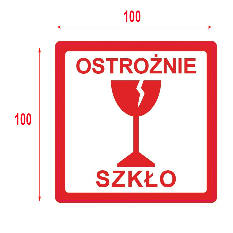 "Ostrożnie szkło" Etykieta ostrzegawcza 100x100mm 500szt 40mm