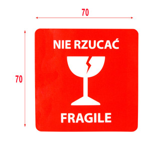 "Nie rzucać fragile!" Etykieta ostrzegawcza 70x70mm 1000szt 40mm