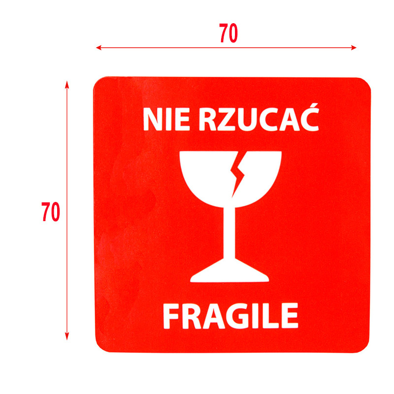 "Nie rzucać fragile!" Etykieta ostrzegawcza 70x70mm 1000szt 40mm