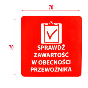 "Sprawdź zawartość..." Etykieta ostrzegawcza 70x70mm 1000szt 40mm