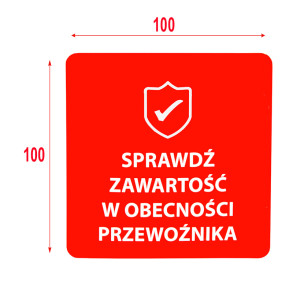 "Sprawdź zawartość" Etykieta ostrzegawcza 100x100mm 500szt 40mm