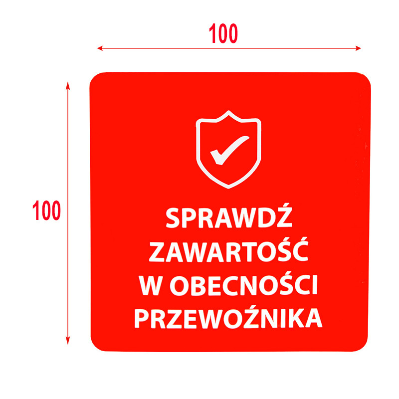 "Sprawdź zawartość" Etykieta ostrzegawcza 100x100mm 500szt 40mm