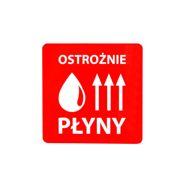 Etykiety "ostrożnie płyny" 70x70mm 30 Rolek po 1000szt 40mm