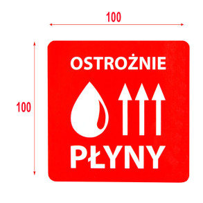 Etykiety "ostrożnie płyny" 70x70mm 30 Rolek po 1000szt 40mm