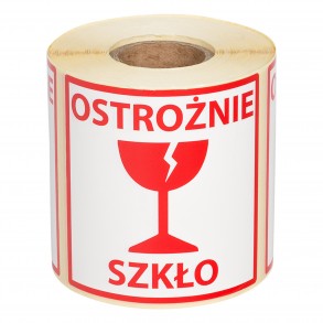 Etykiety "ostrożnie szkło" 100x100mm 30 Rolek po 500szt 40mm