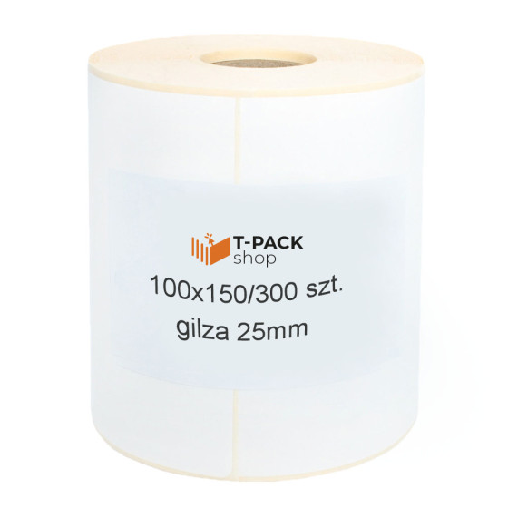 Etykiety termiczne kurierskie 100x150 mm 300 sztuk gilza 25 białe
