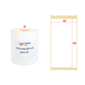 Etykiety termiczne 103x199mm DHL 250szt 25mm białe PERFORACJA