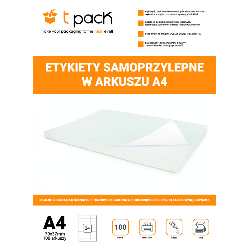 Etykiety samoprzylepne A4 TNT 70x37mm 2400 sztuk