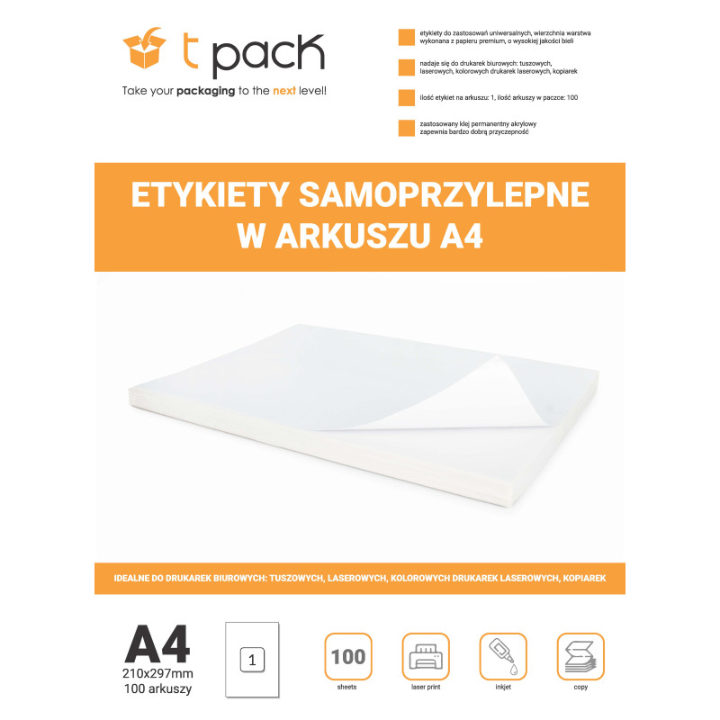 Etykiety samoprzylepne A4 TNT 210x297mm 100 sztuk