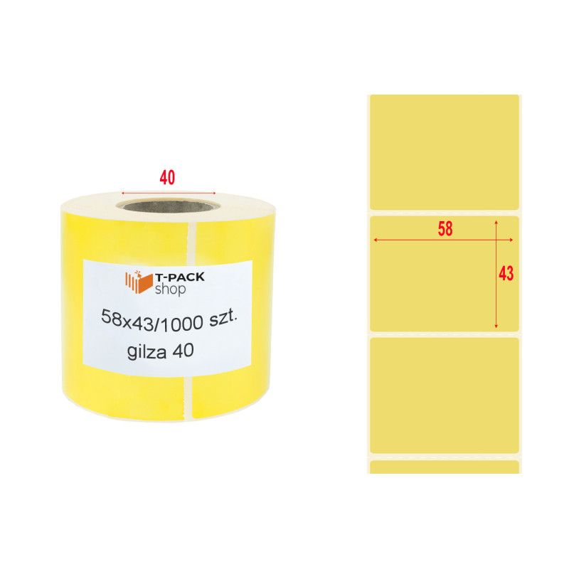Etykiety termiczne 58x43mm 1000szt 40mm żółte