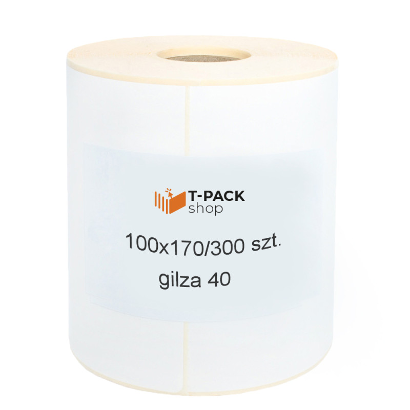 Etykiety termiczne 100x170mm 300szt 40mm białe PERFORACJA