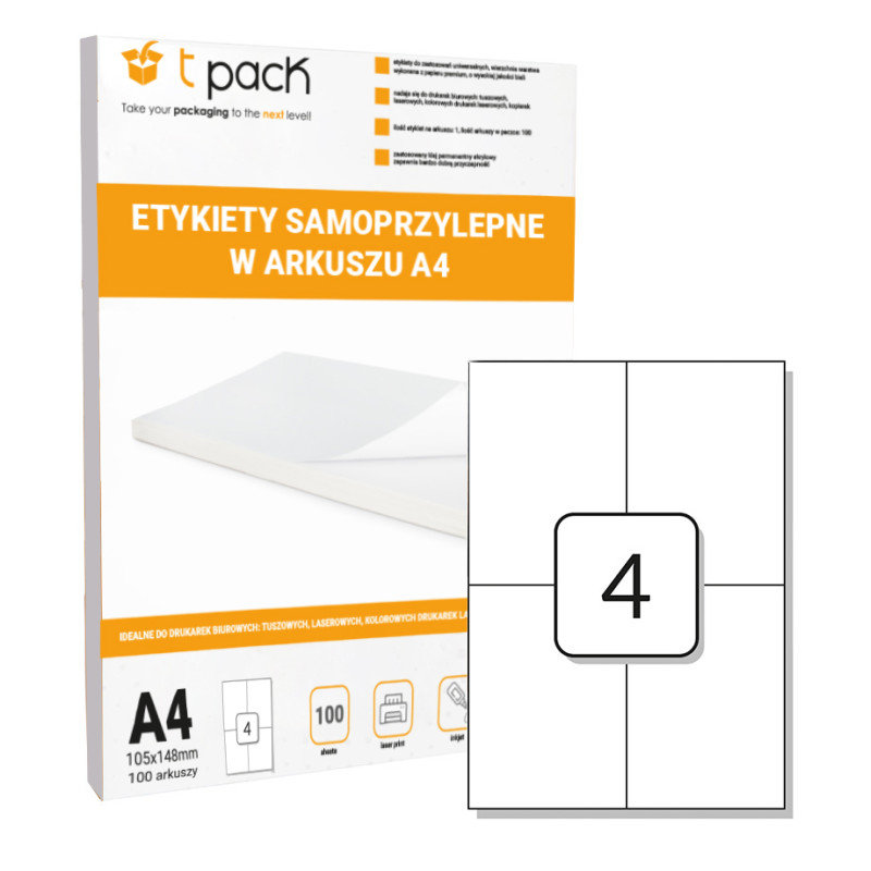 Etykiety samoprzylepne A4 TNT 105x148mm 400 etykiet