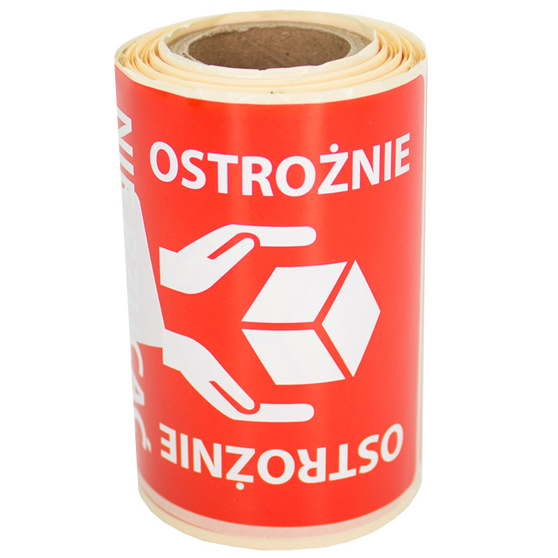 Etykiety "ostrożnie nie rzucać" 70x70mm 100szt 25mm