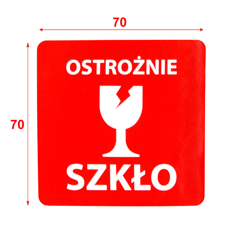 "Ostrożnie szkło" Etykieta ostrzegawcza 70x70mm 1000szt 40mm