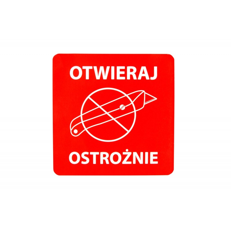 Etykiety "otwieraj ostrożnie" 70x70mm 100szt 25mm