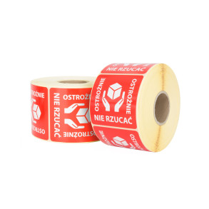 "Ostrożnie nie rzucać" Etykieta ostrzegawcza 50x50mm 1000szt 40mm