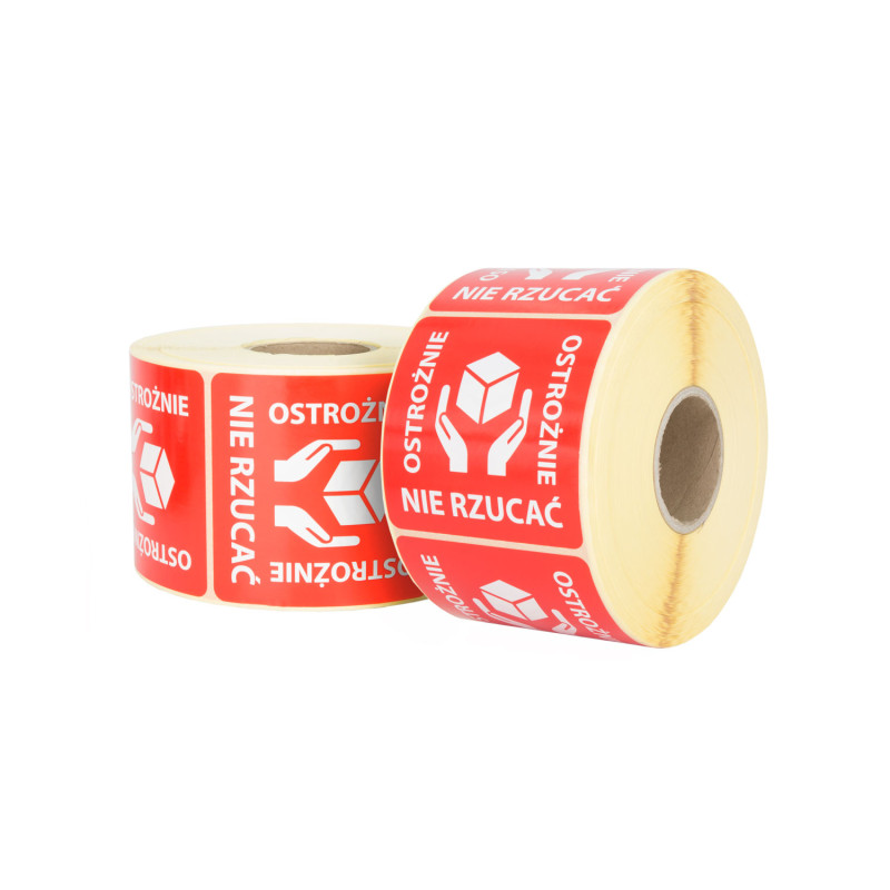 "Ostrożnie nie rzucać" Etykieta ostrzegawcza 50x50mm 1000szt 40mm