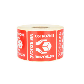 "Ostrożnie nie rzucać" Etykieta ostrzegawcza 50x50mm 500szt 40mm
