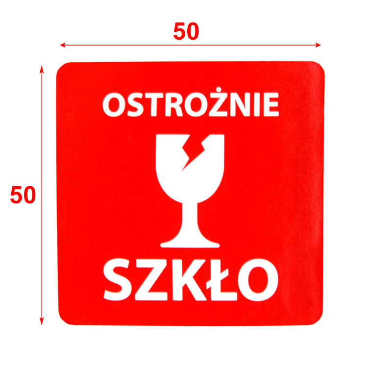 "Ostrożnie szkło" Etykieta ostrzegawcza 50x50mm 1000szt 40mm