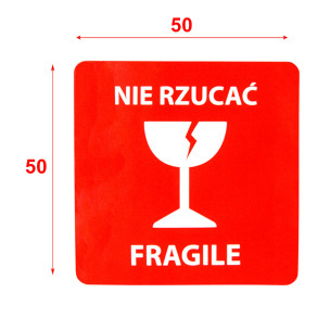 "Nie rzucać fragile!" Etykieta ostrzegawcza 50x50mm 1000szt 40mm