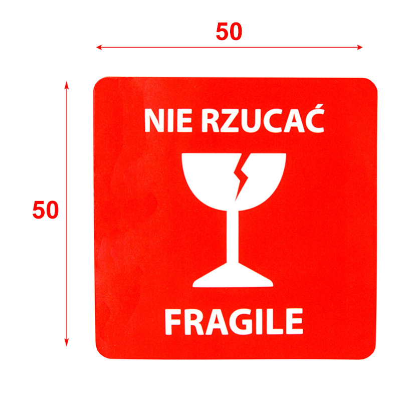 "Nie rzucać fragile!" Etykieta ostrzegawcza 50x50mm 1000szt 40mm