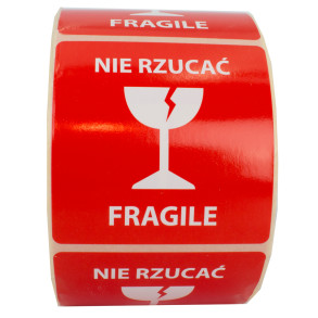 "Nie rzucać fragile!" Etykieta ostrzegawcza 50x50mm 1000szt 40mm