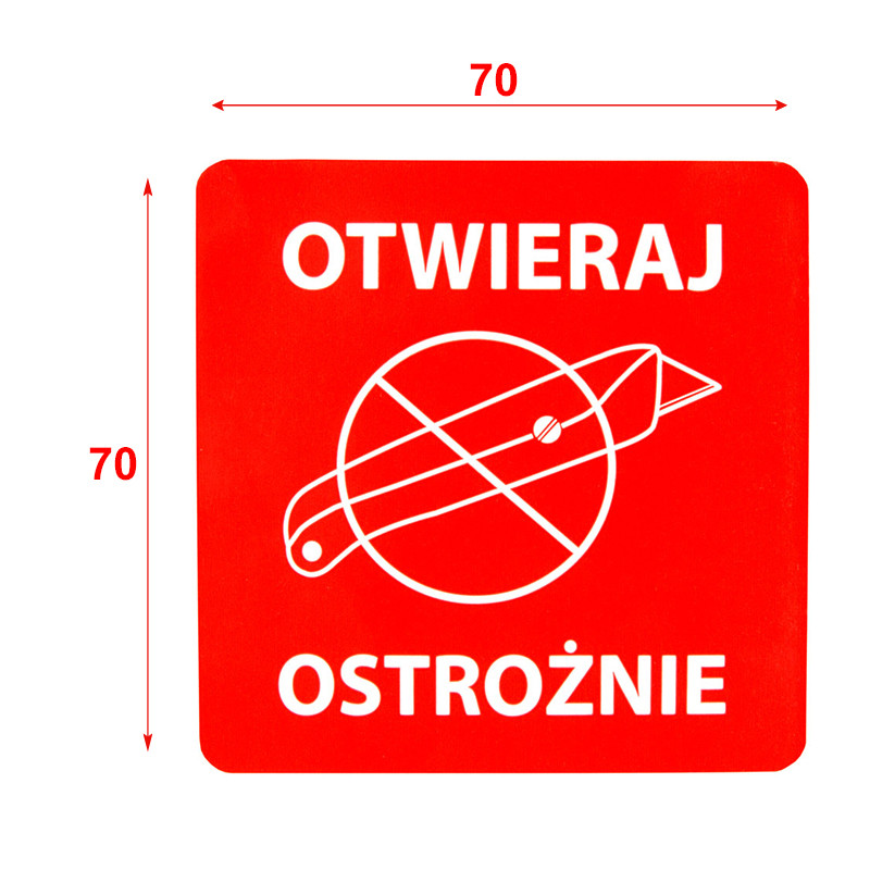"Otwieraj ostrożnie" Etykieta ostrzegawcza 70x70mm 1000szt 40mm