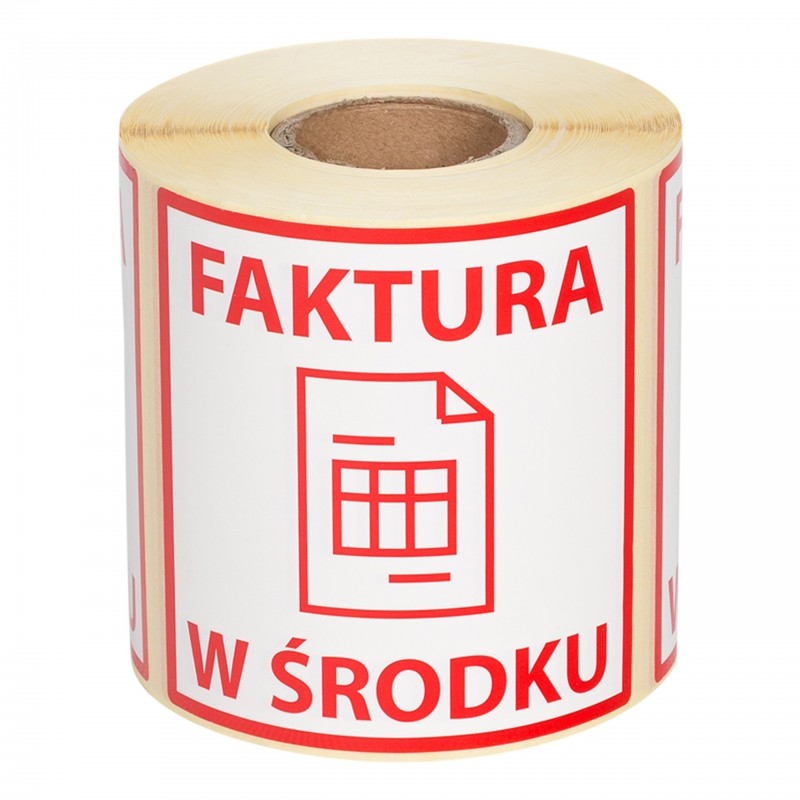 "Faktura w środku" Etykieta ostrzegawcza 100x100mm 500szt 40mm