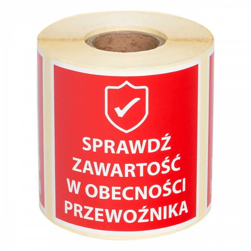 "Sprawdź zawartość" Etykieta ostrzegawcza 100x100mm 500szt 40mm