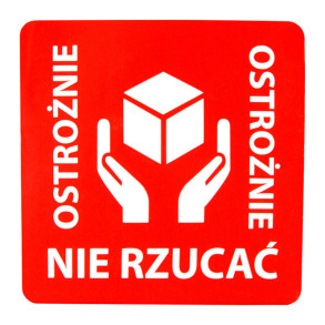"Ostrożnie nie rzucać" Etykieta ostrzegawcza 70x70mm 1000szt 40mm