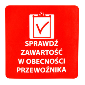 "Sprawdź zawartość..." Etykieta ostrzegawcza 70x70mm 1000szt 40mm
