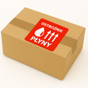 "Ostrożnie płyny" Etykieta ostrzegawcza 70x70mm 1000szt 40mm