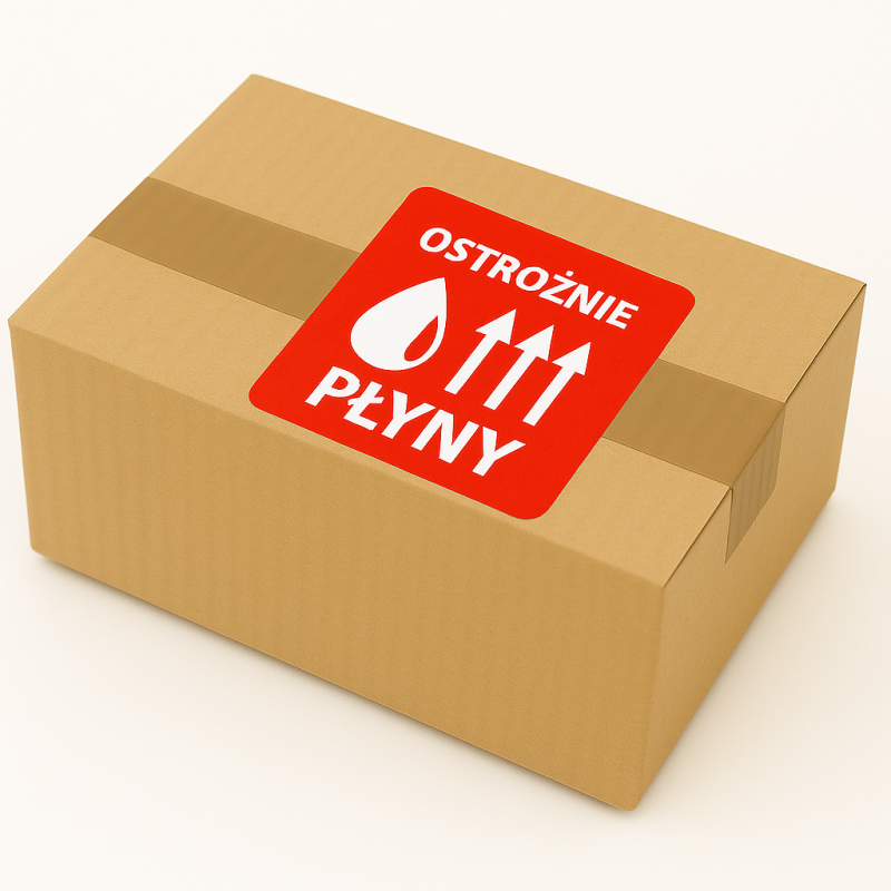 "Ostrożnie płyny" Etykieta ostrzegawcza 70x70mm 1000szt 40mm