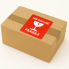 "Nie rzucać fragile!" Etykieta ostrzegawcza 70x70mm 1000szt 40mm