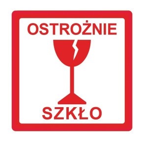"Ostrożnie szkło" Etykieta ostrzegawcza 100x100mm 500szt 40mm