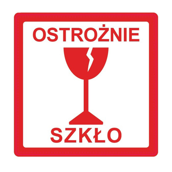 "Ostrożnie szkło" Etykieta ostrzegawcza 100x100mm 500szt 40mm "Ostrożnie szkło" Etykieta ostrzegawcza 100x100mm 500szt 40mm