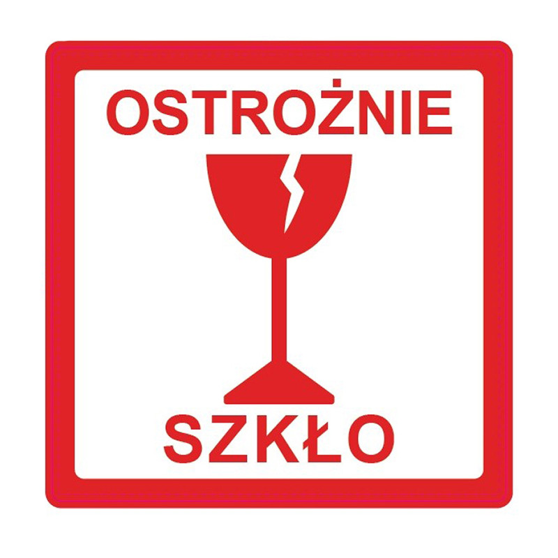 "Ostrożnie szkło" Etykieta ostrzegawcza 100x100mm 500szt 40mm