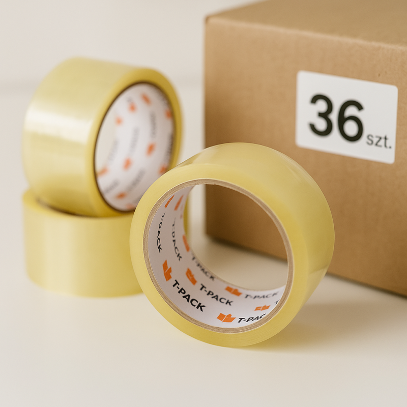 Taśma pakowa transparentna 48mm x 66y Mocna bezbarwna T-Pack 36szt.
