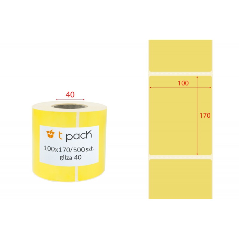 Etykiety termiczne 100x170mm 500szt 40mm żółte